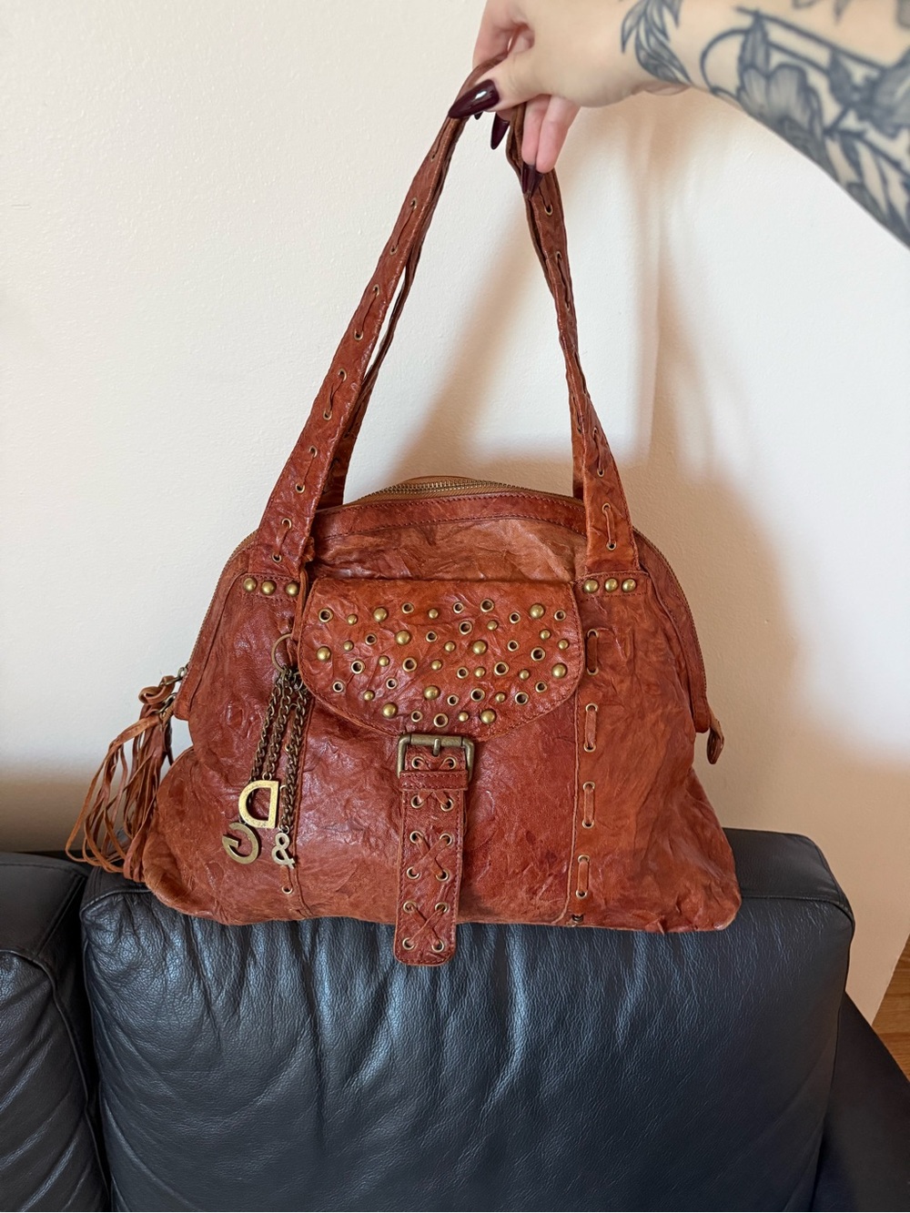Rust Brown Women’s Studded Leather Tote Bag